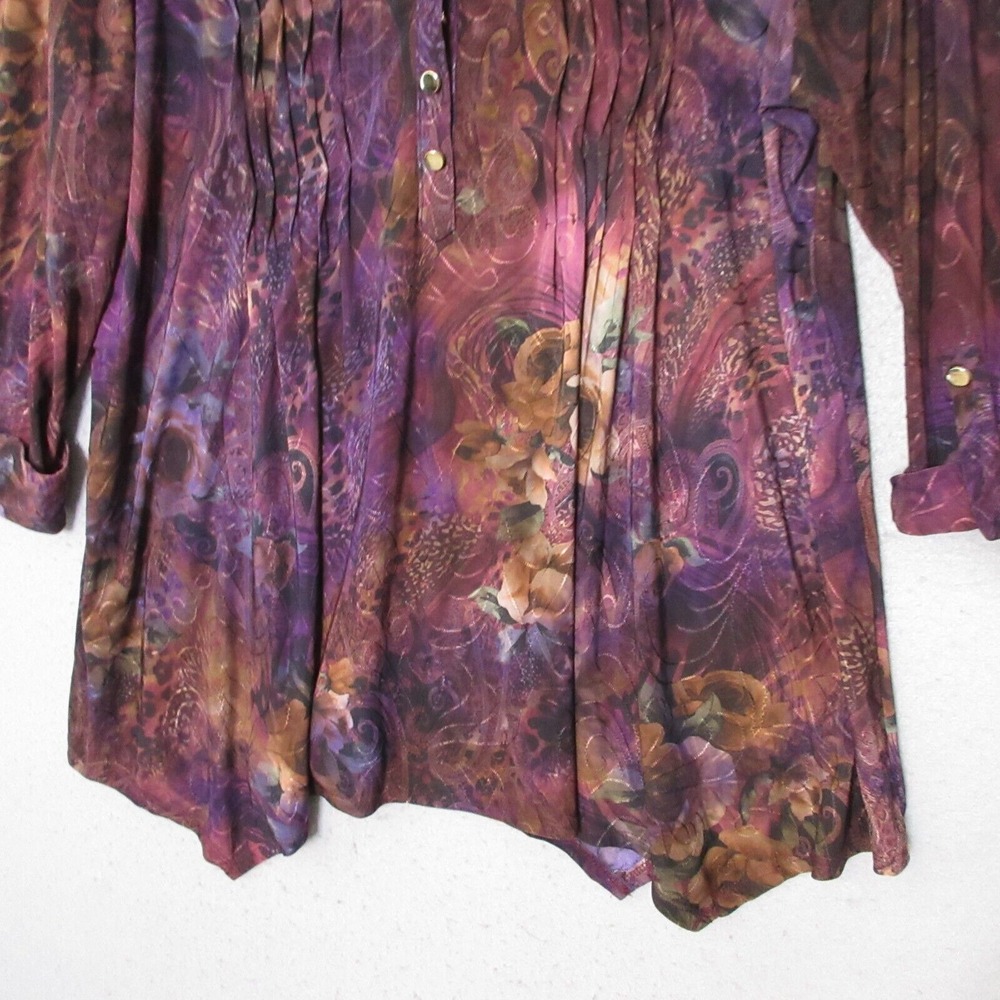 New Direction‎ Top Tunic XL Dark Floral Popover Pleated Boho Flowy Asymmetrical - Picture 3 of 10